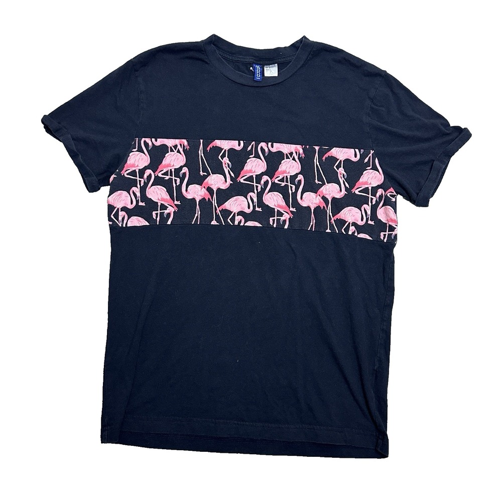 H&M Divided Womens Medium Black Flamingo Graphic Tee Shirt Pre-Owned Casual